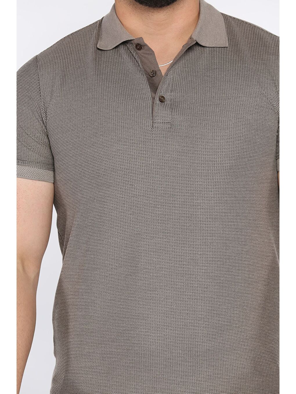 Bej Erkek Polo Yaka Yarım Düğmeli Tişört-3