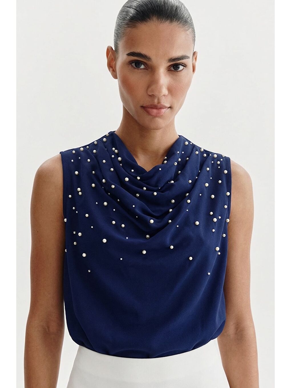 İnci Detaylı Bluz - Lacivert