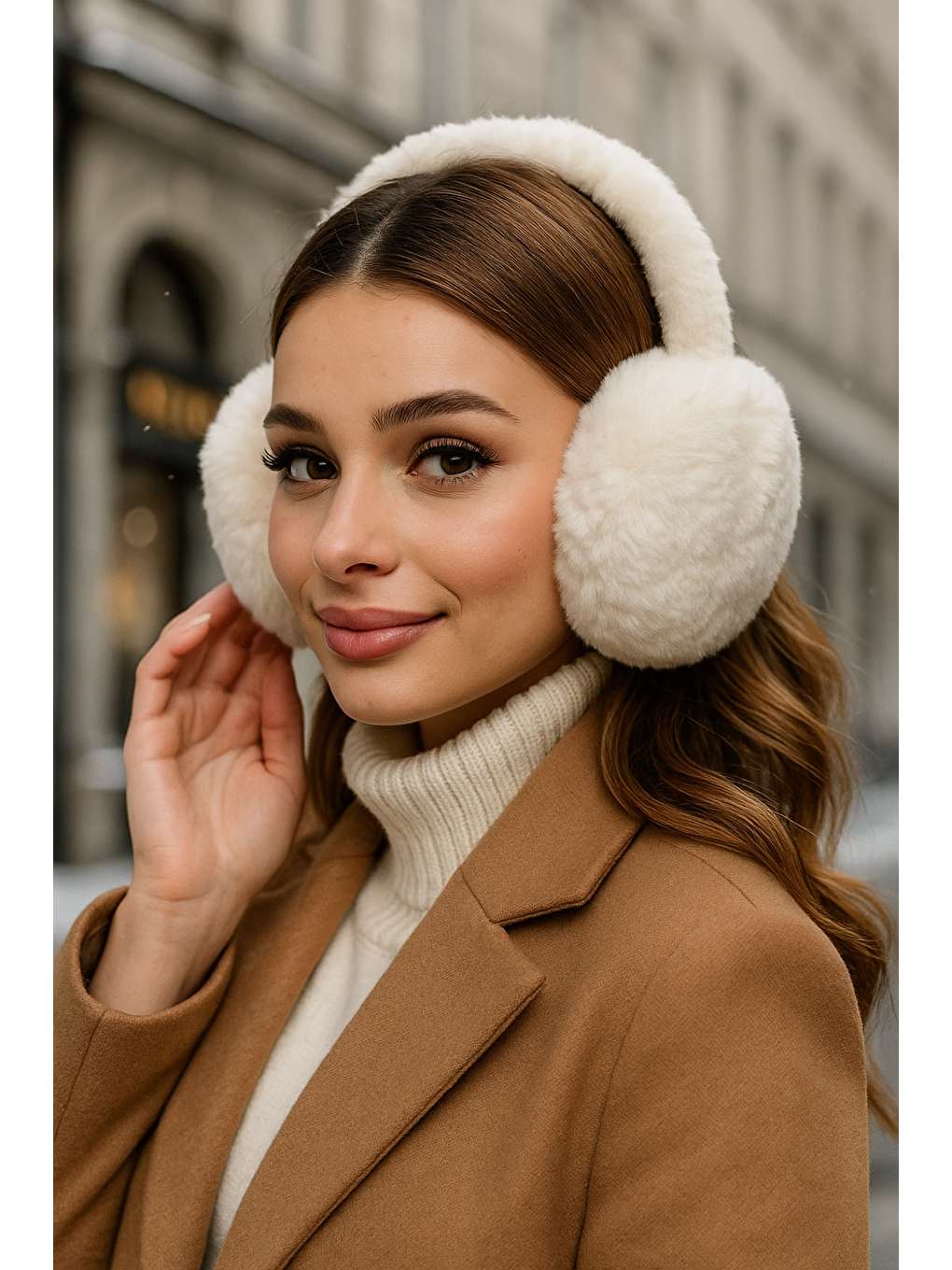 Pelüş Katlanabilir Ekru Tüylü Kulaklık Soğuğa Karşı Ekstra Koruma-3