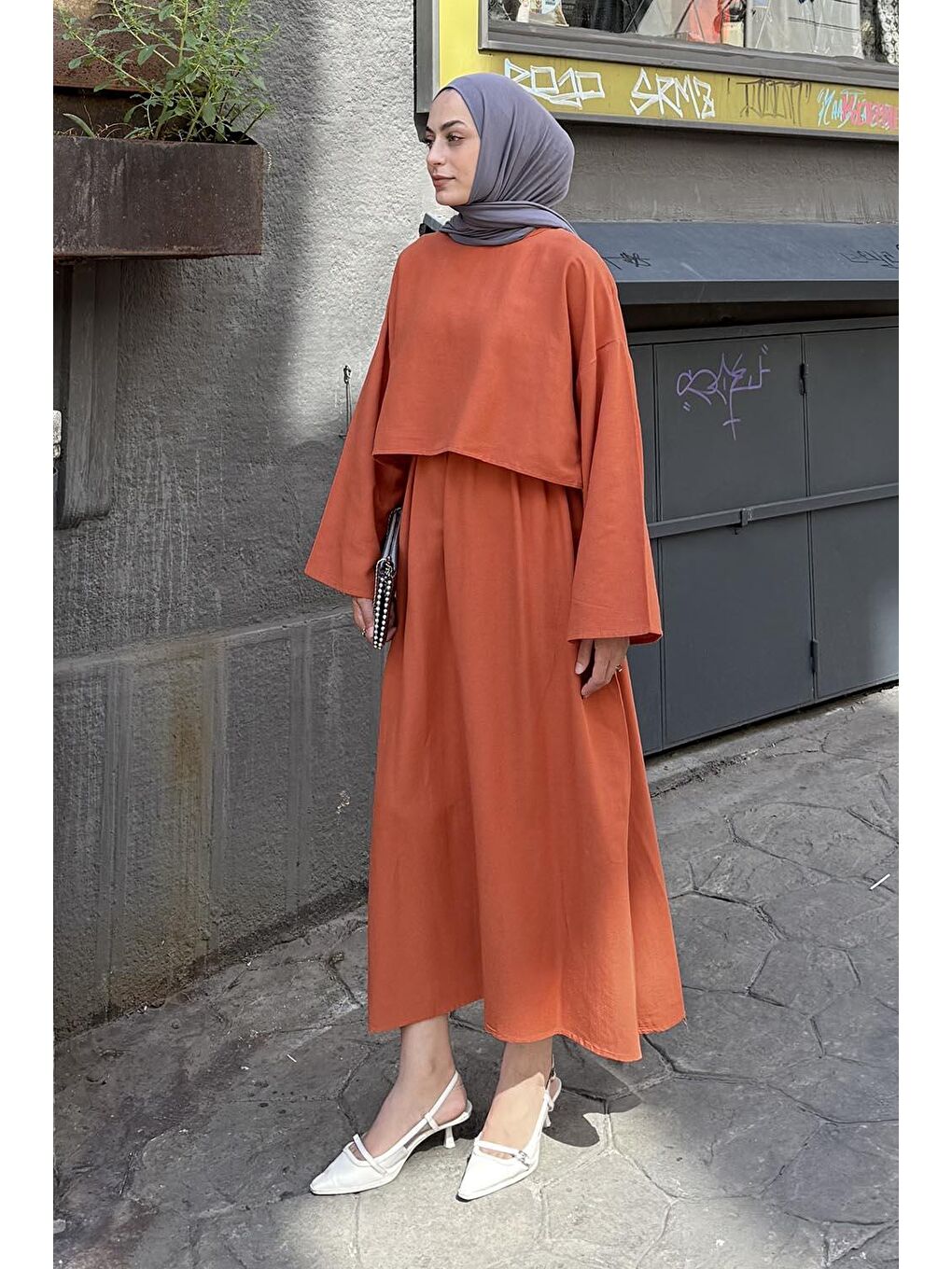 Kahverengi Etekli Tesettür Takım Kiremit-1