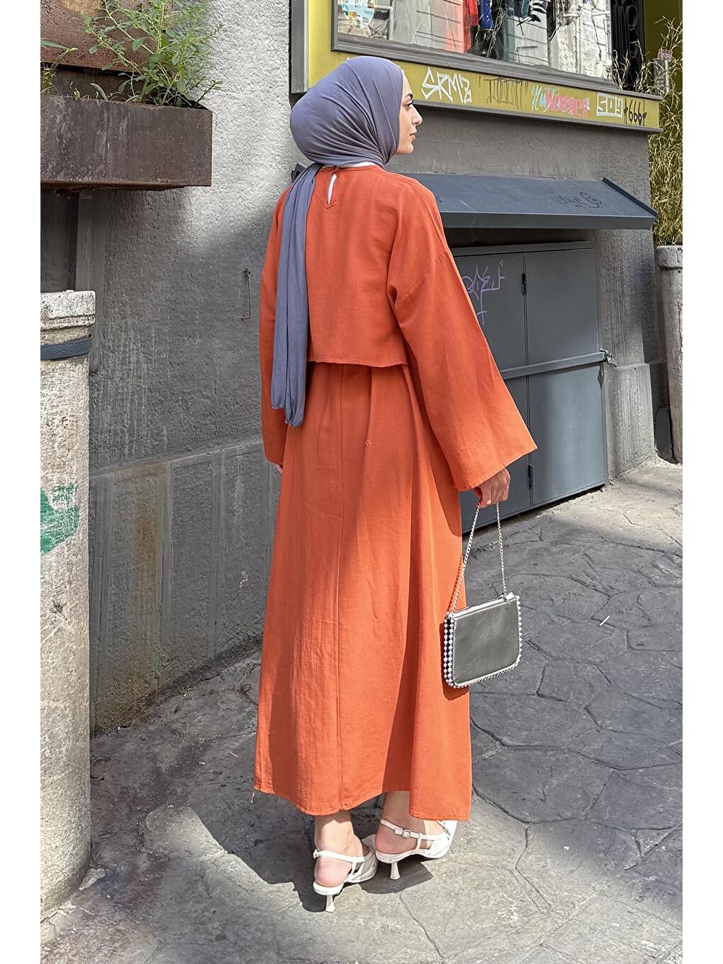 Kahverengi Etekli Tesettür Takım Kiremit-3