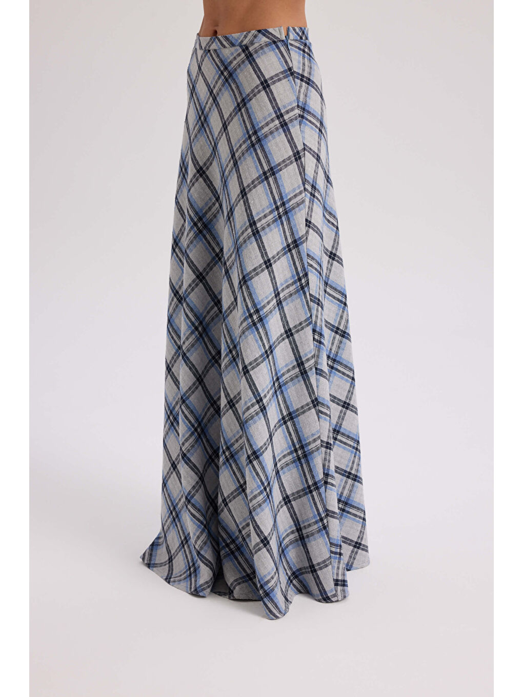 Petunya Ekoseli Mavi Crop Etek Takım-3