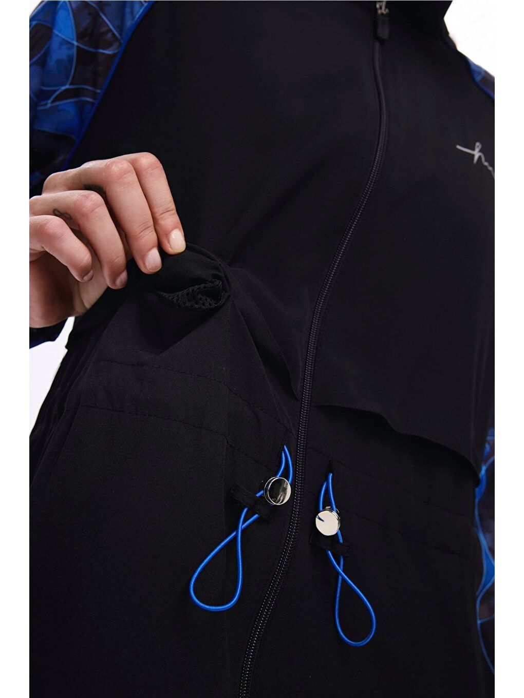 Tam Boy Kolları Desenli Siyah 5 Parça Tam Tesettür Mayo Takımı 5016-5