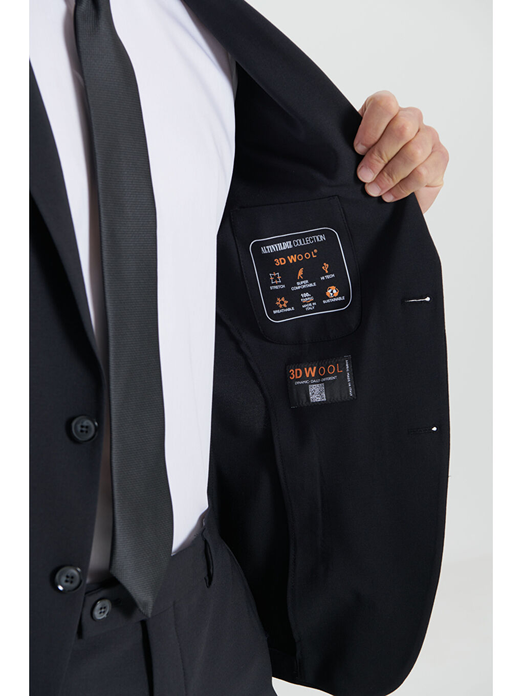 Erkek Siyah Slim Fit Dar Kesim Mono Yaka Yünlü Takım Elbise-4