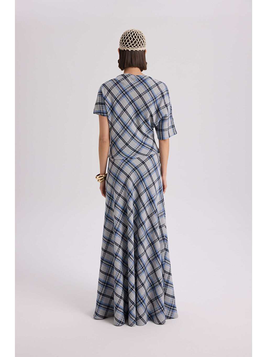 Petunya Ekoseli Mavi Crop Etek Takım-4