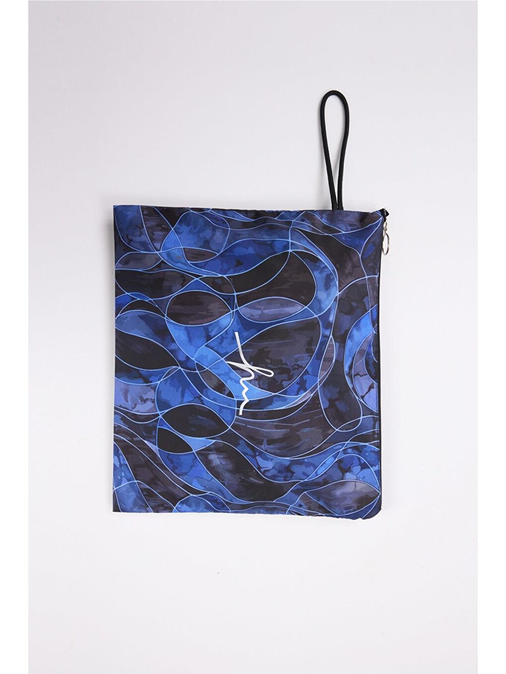 Tam Boy Kolları Desenli Siyah 5 Parça Tam Tesettür Mayo Takımı 5016-8