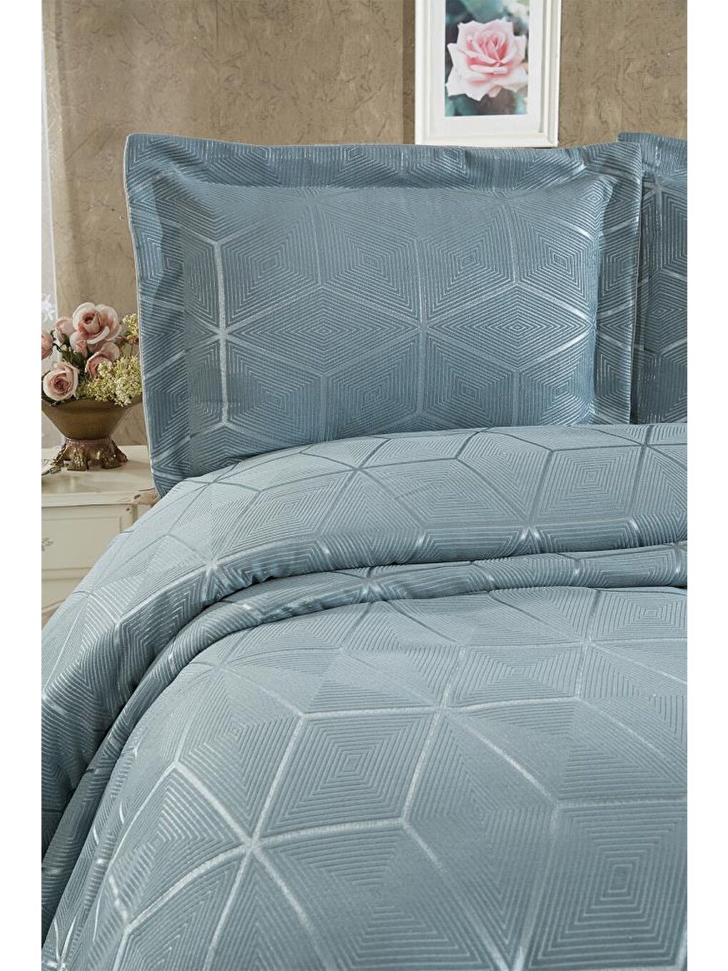 Verona 3 Parça Çift Kişilik Yatak Örtüsü Yeşil-3