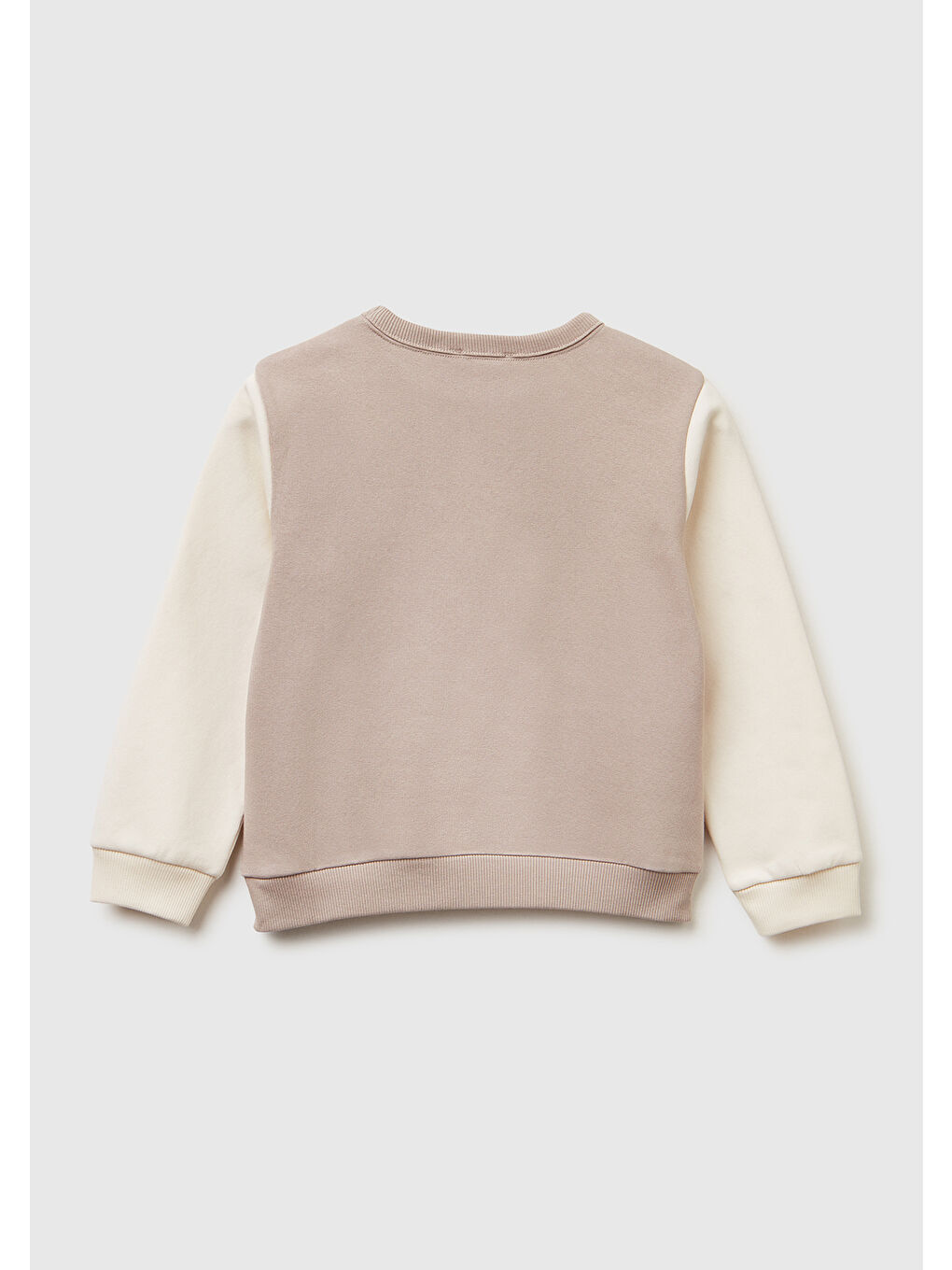 Kız Çocuk Pembe-Ekru Renk Bloklu Simli Logo Baskılı Yırtmaçlı Şardonlu Sweatshirt-1