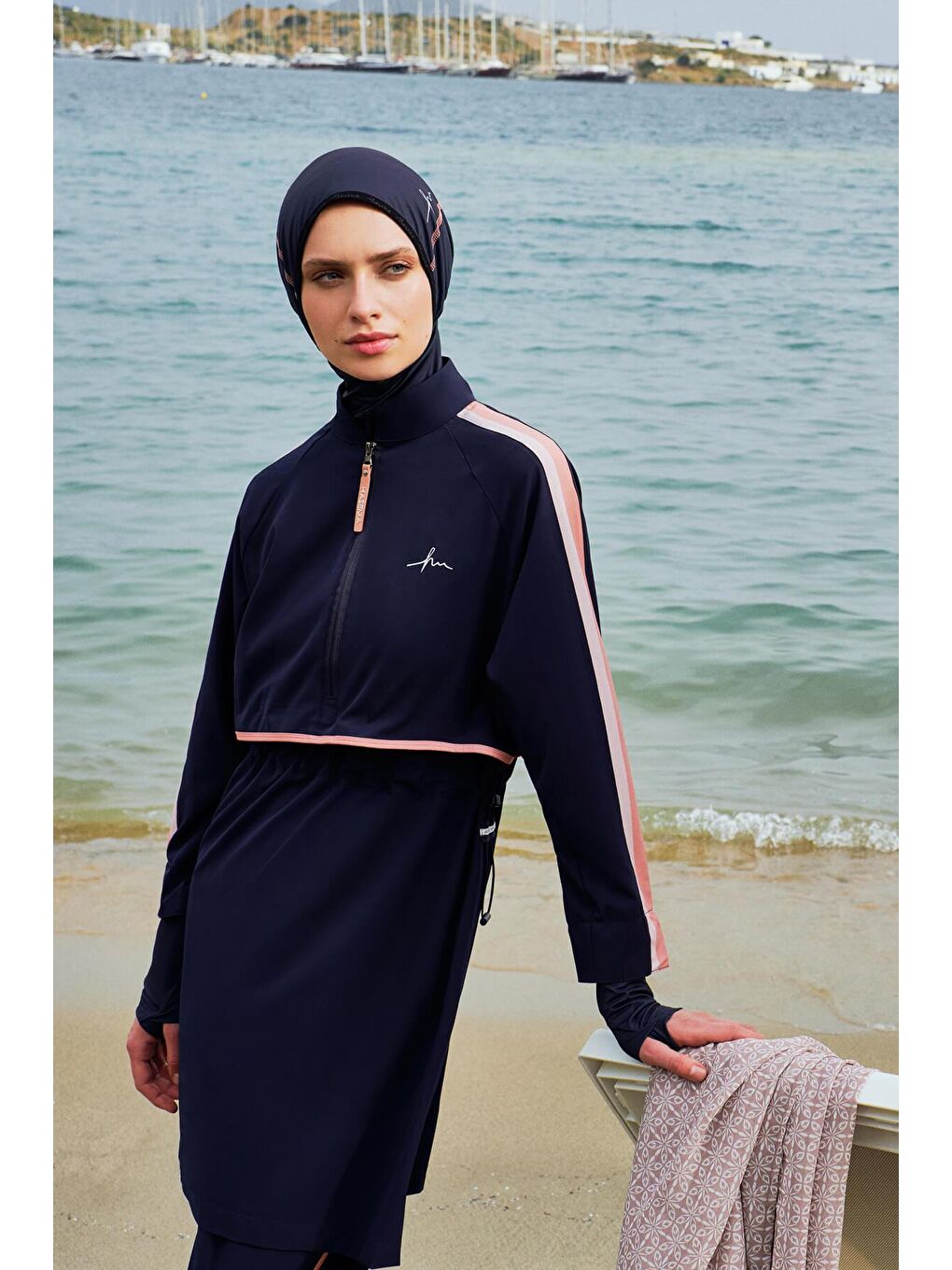 Esila H-Per Lacivert 6 Parça Jileli Tam Tesettür Mayo Takımı 3125-1