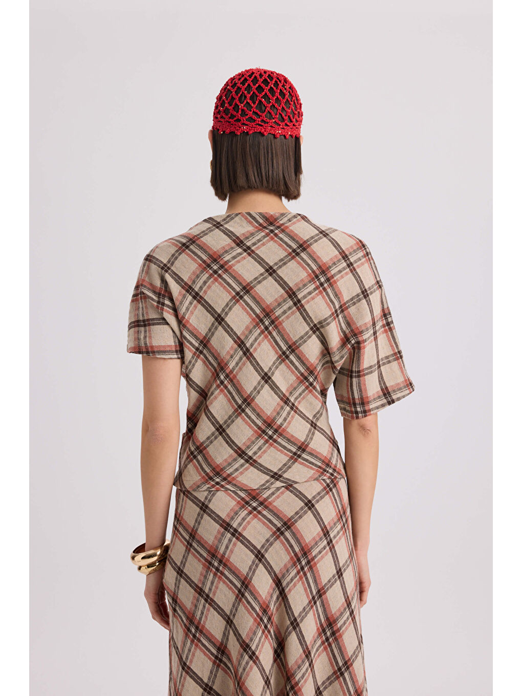 Petunya Ekoseli Turuncu Crop Etek Takım-3