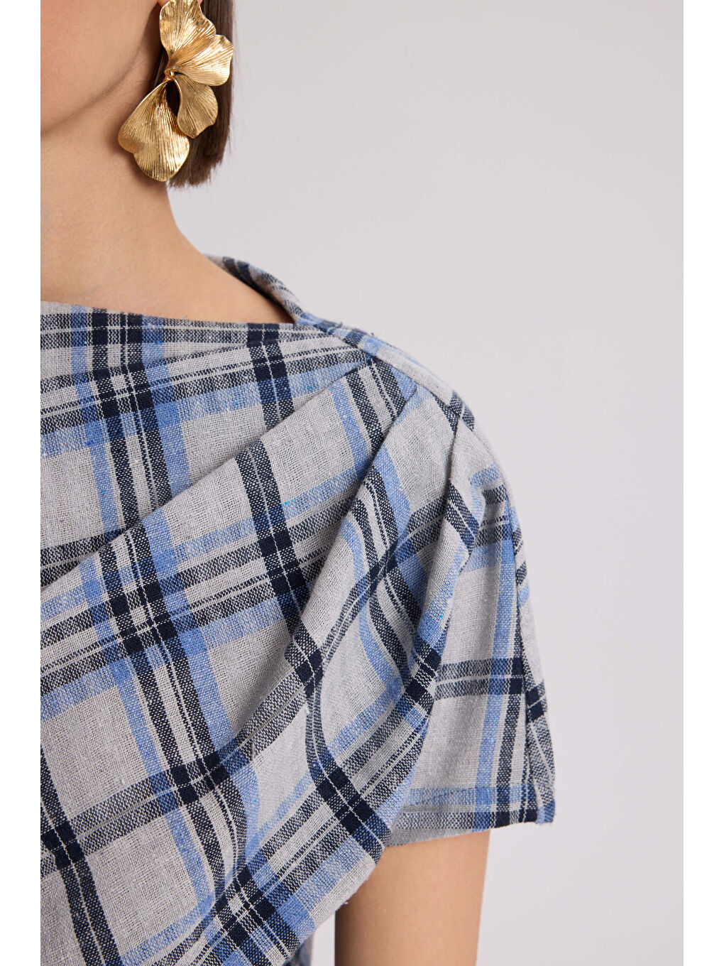 Petunya Ekoseli Mavi Crop Etek Takım-6