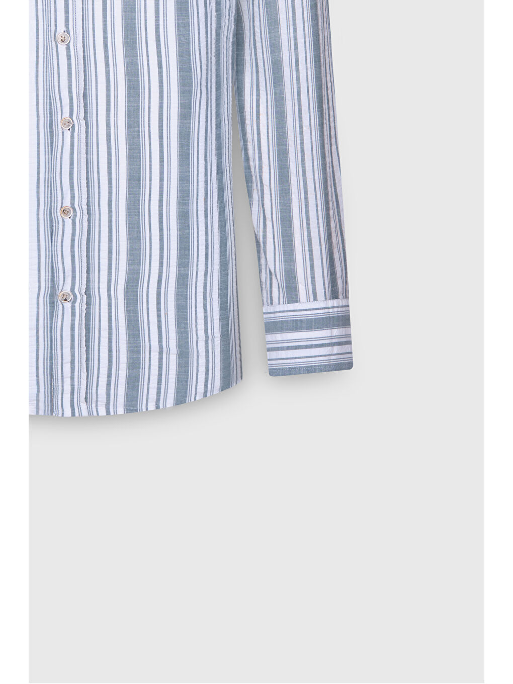 Lila Erkek Ekru-Yeşil Slim Fit Dar Kesim %100 Pamuk Gizli Düğme Yaka Çizgili Gömlek-7