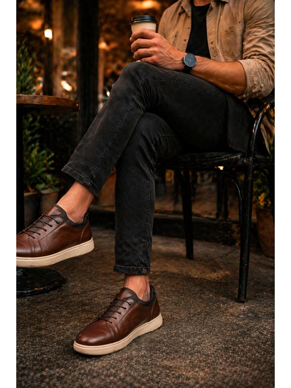 Kahverengi JUNO Hakiki Deri Bağcıklı Erkek Günlük Spor Ayakkabı-3