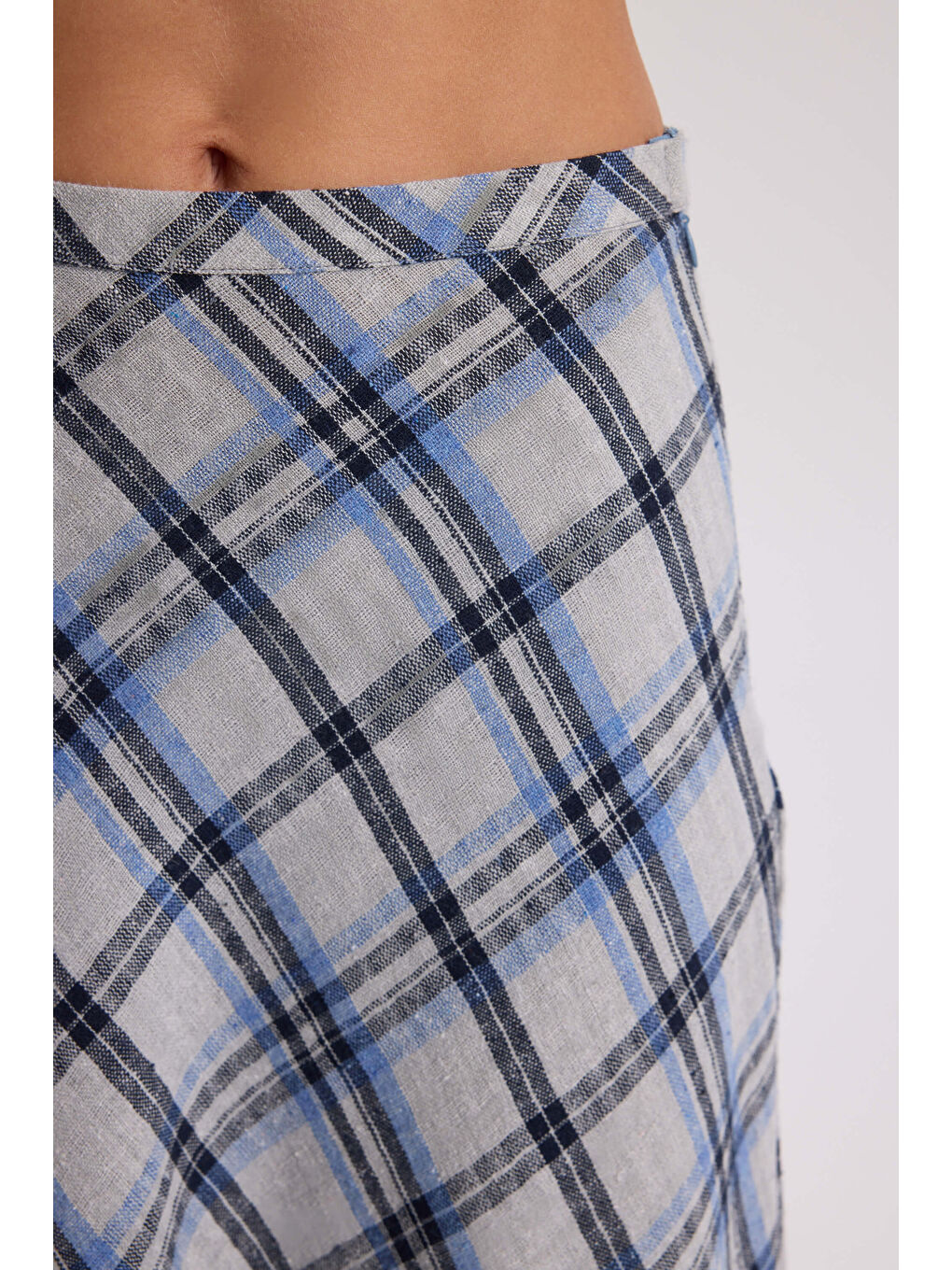 Petunya Ekoseli Mavi Crop Etek Takım-7