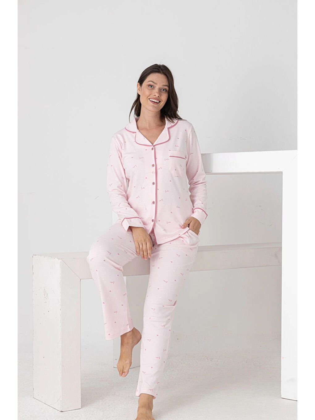 Pembe Desenli Kadın Pijama Takımı 2200-1