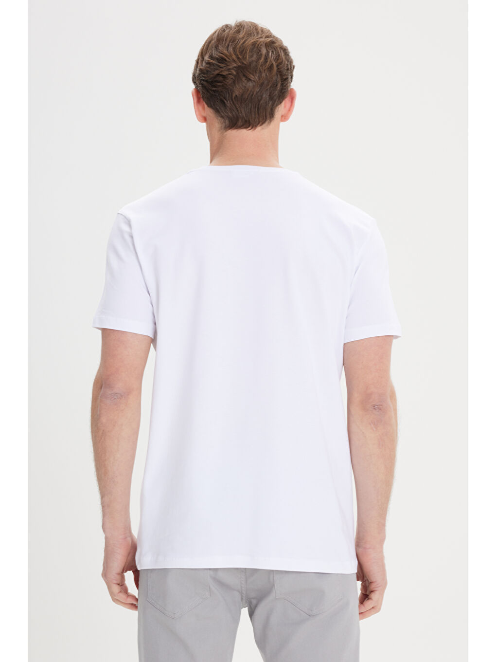 Erkek Beyaz Slim Fit Dar Kesim Pamuklu Esnek Baskılı Bisiklet Yaka Tişört-4