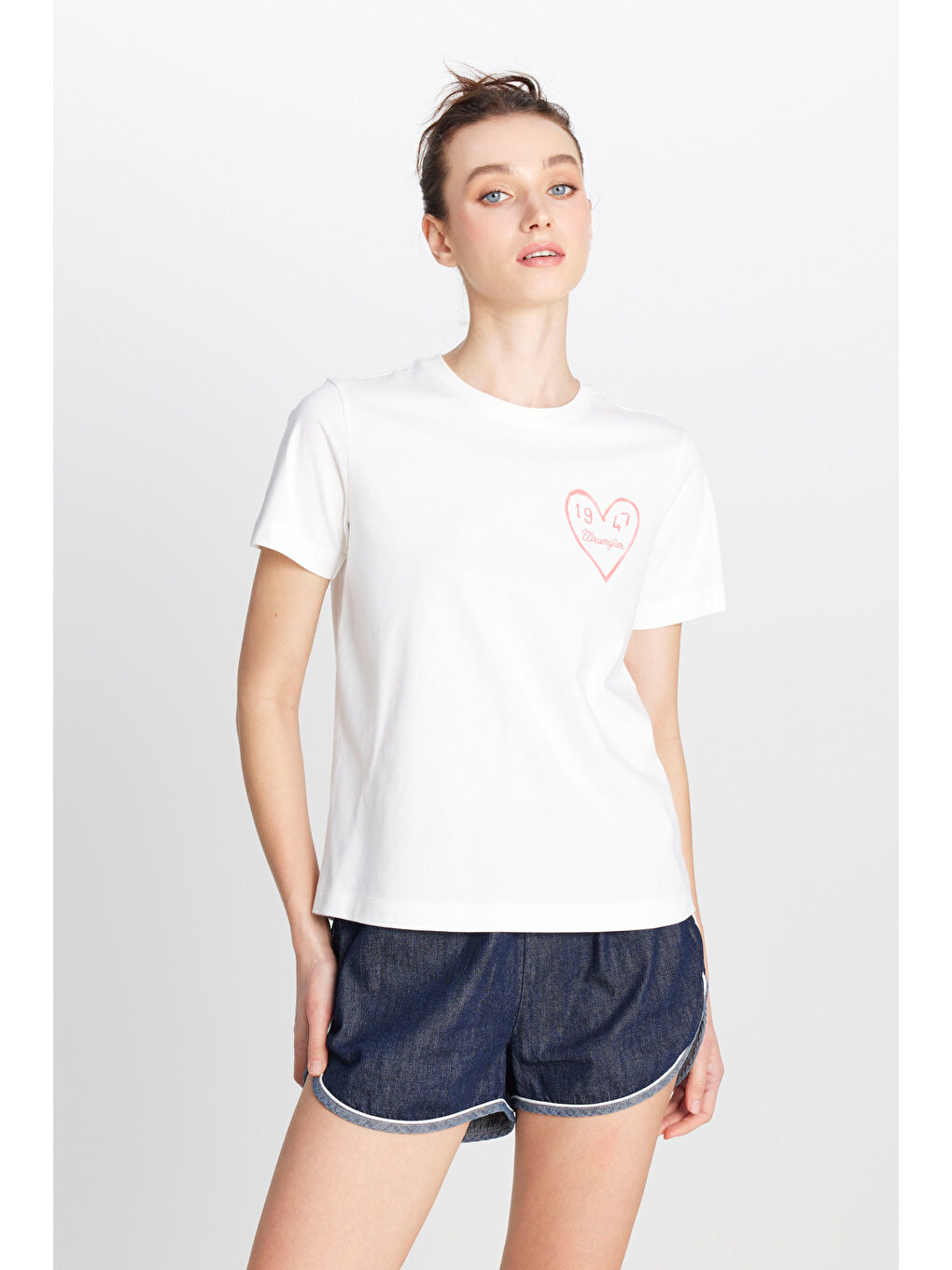 %100 Pamuk Regular Fit Normal Kesim Bisiklet Yaka Grafik Baskılı Ekru Tişört