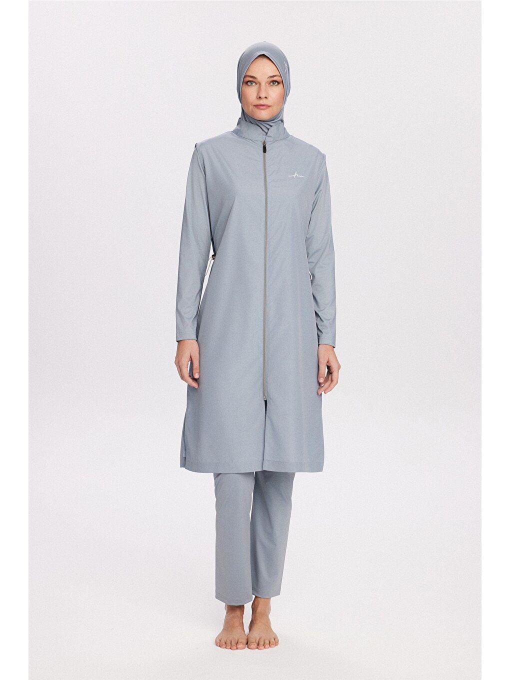 Turkuaz Açık Mavi Jileli 5 Parça Tam Tesettür Mayo Takımı 6025