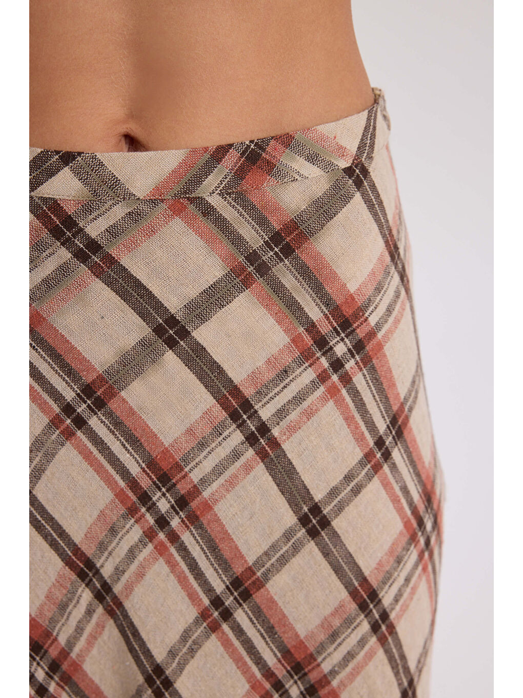 Petunya Ekoseli Turuncu Crop Etek Takım-7