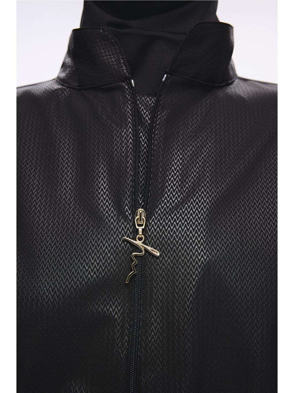 Kemer Toka Detaylı Dokulu Kumaş Siyah 5 Parça Tam Tesettür Mayo Takımı 5027-7