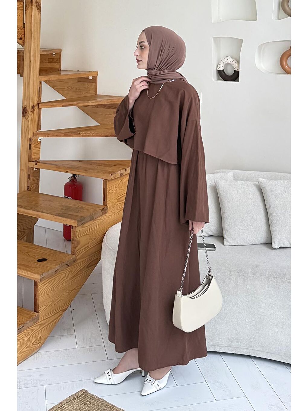 Kahverengi Etekli Tesettür Takım Çikolata Kahve-1