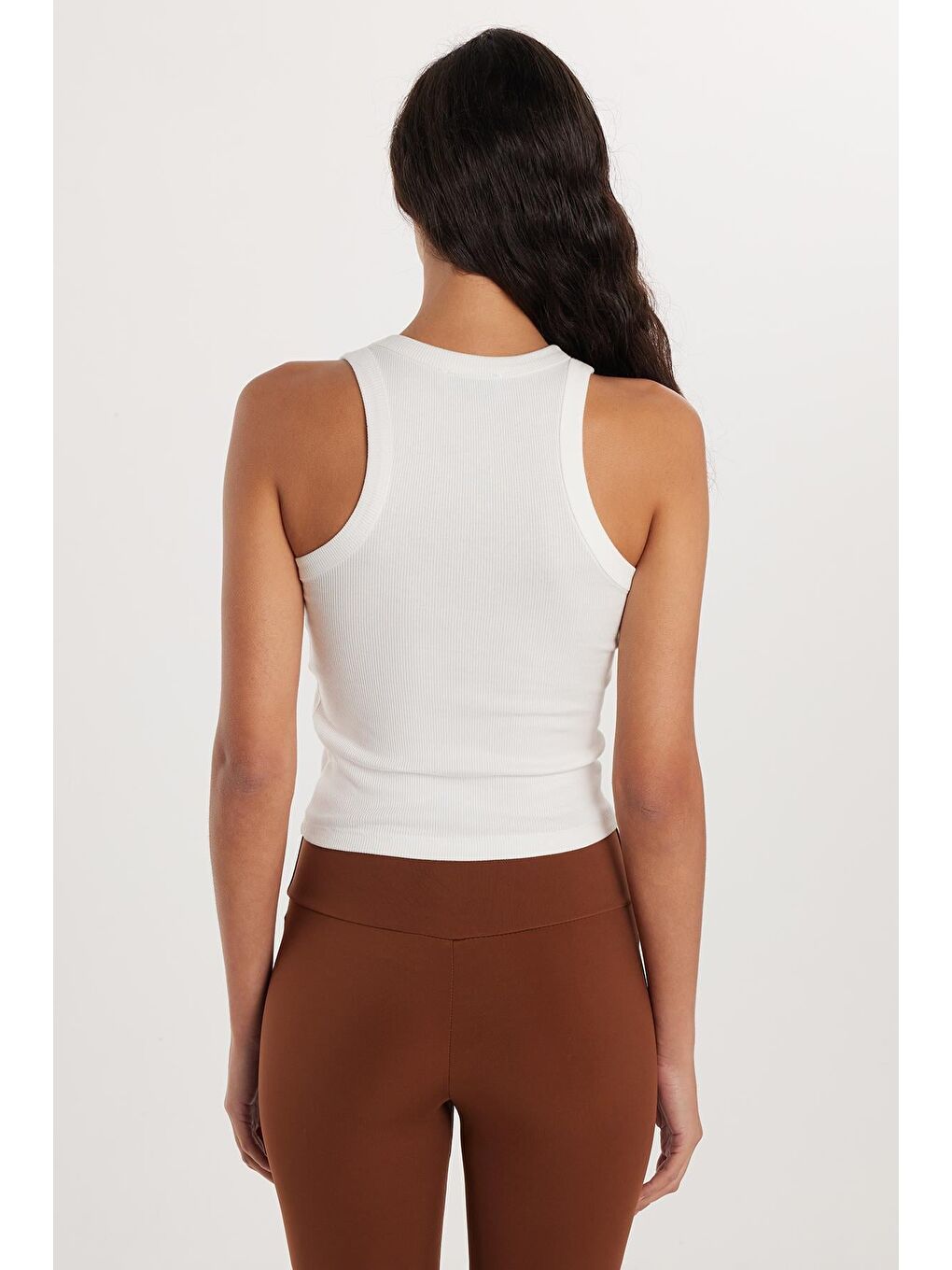 Kadın Modal Kumaş Slim Fit Dar Kesim Bisiklet Yaka Ekru Body Atlet-4