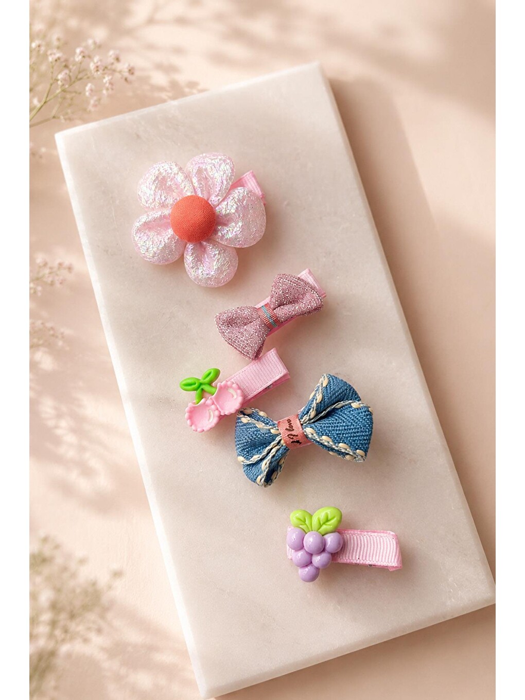 Pembe 5 adet Summer Elements Bebek Pens Toka Seti-3