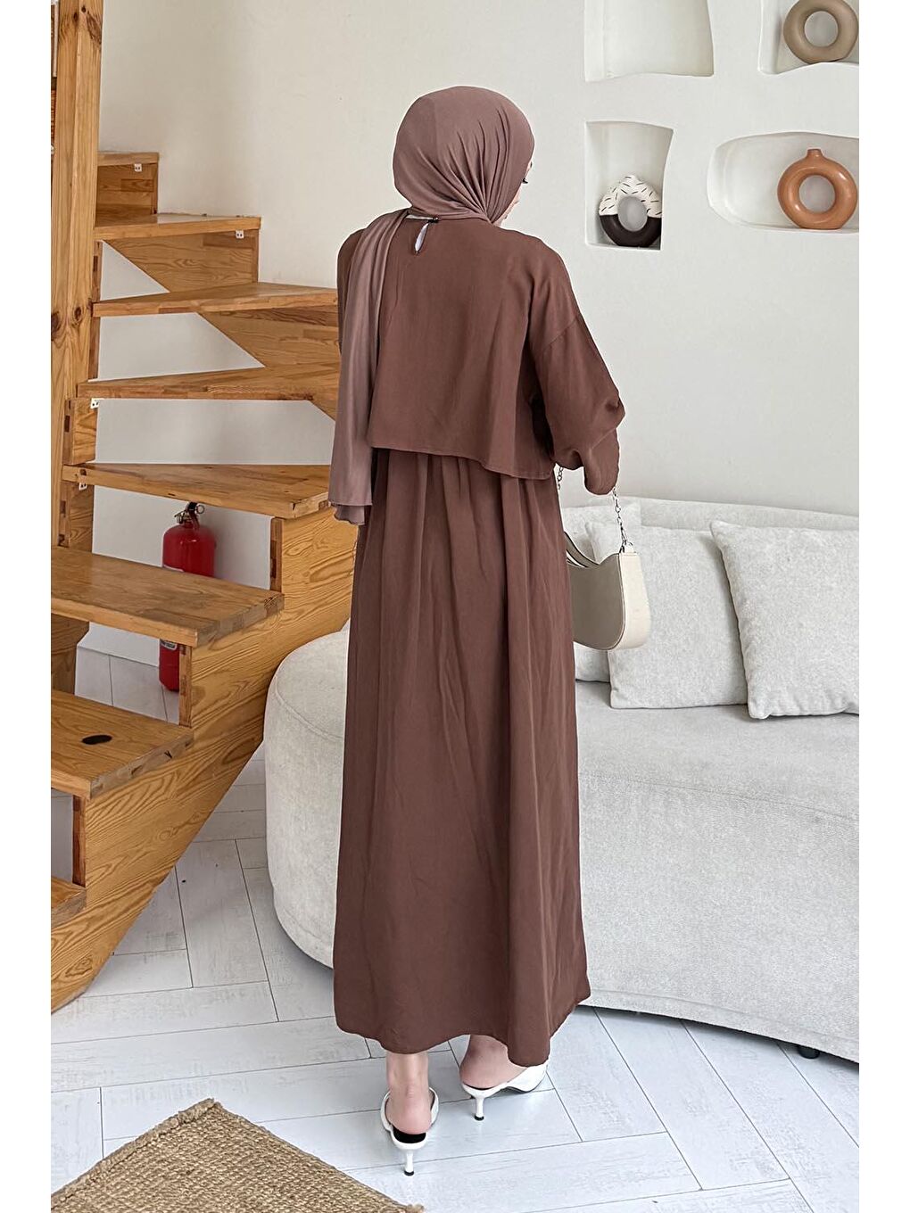 Kahverengi Etekli Tesettür Takım Çikolata Kahve-2