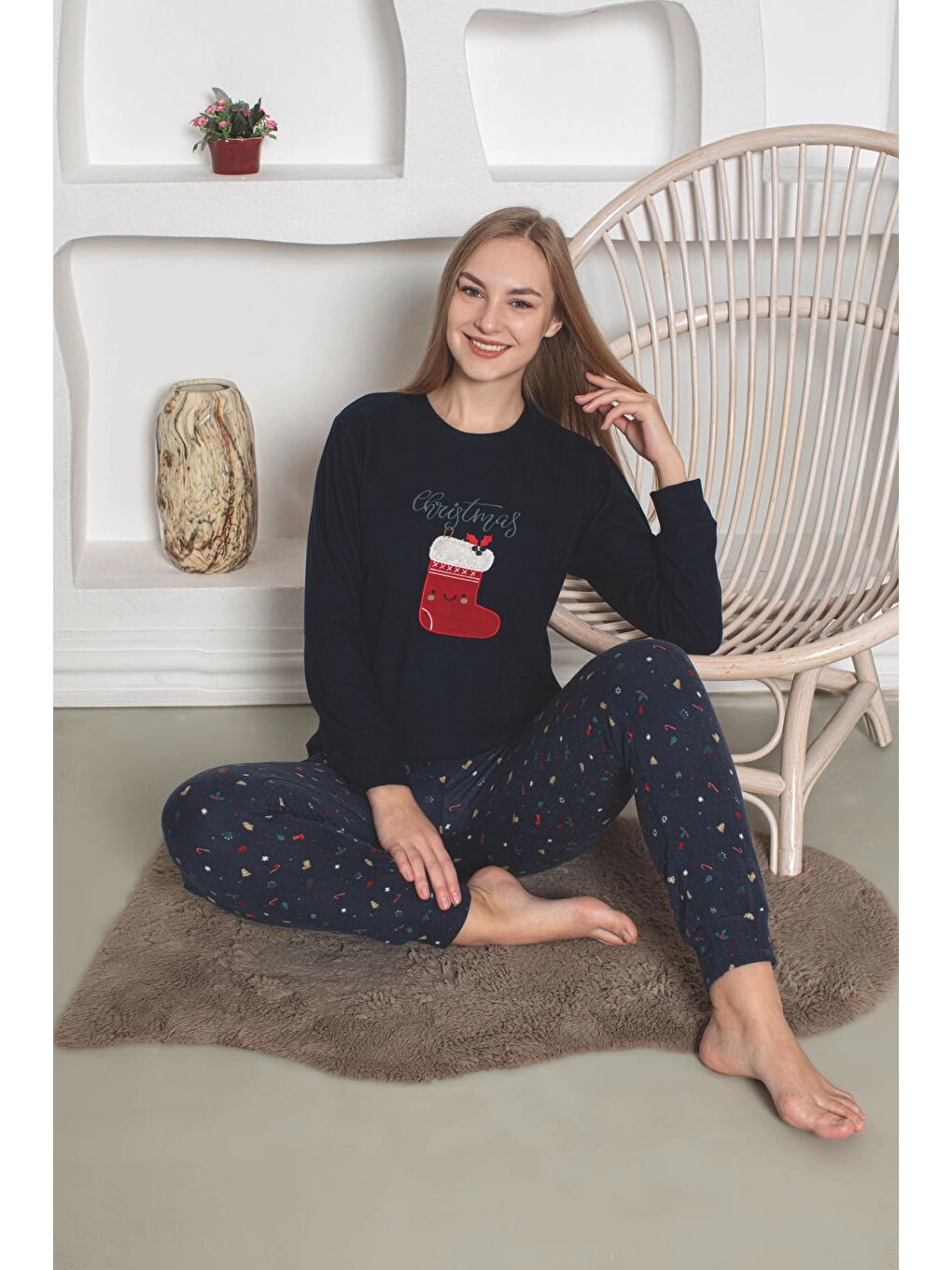 Siyah Desenli Kadın Pijama Takımı 2105-1