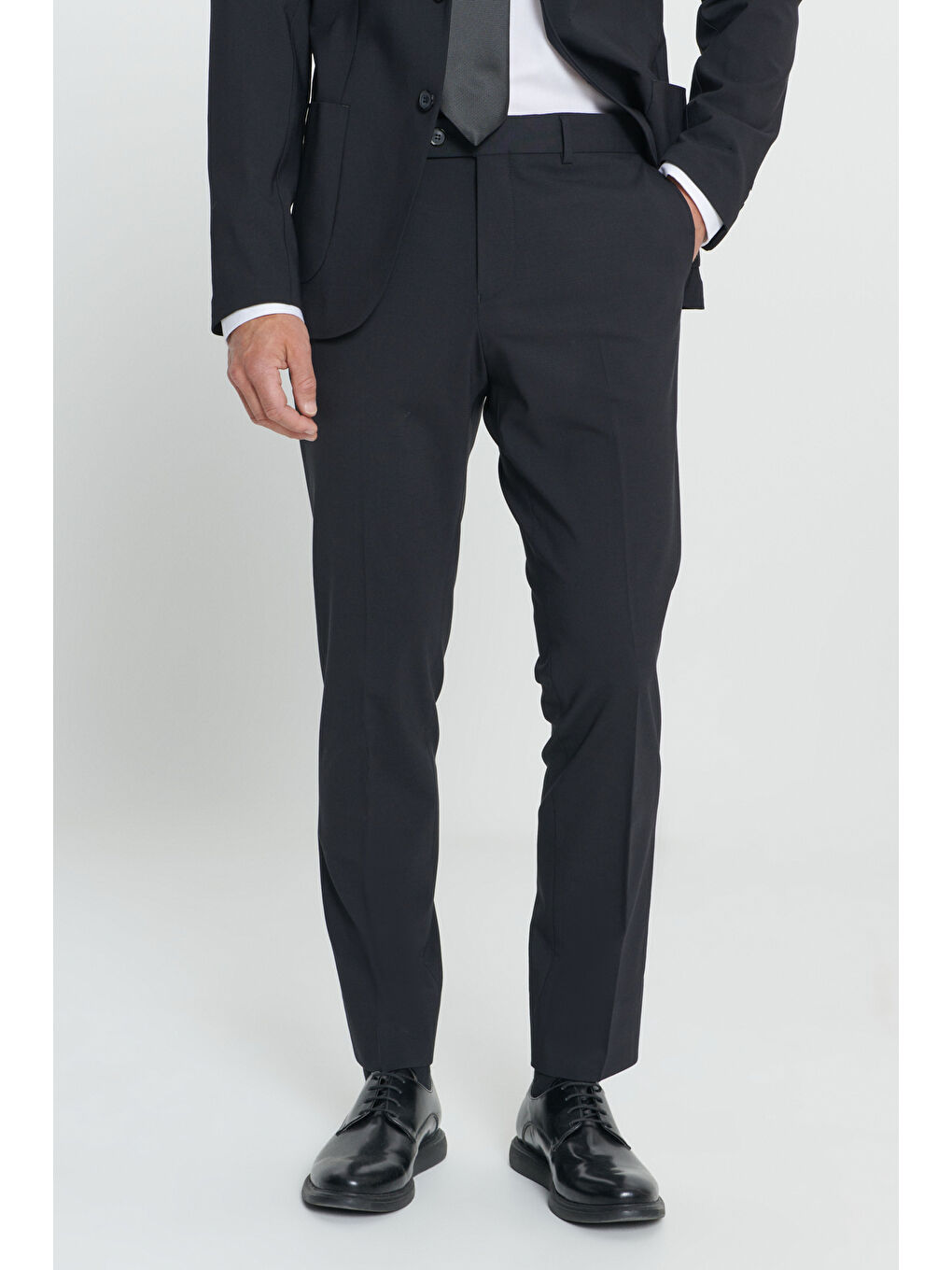 Erkek Siyah Slim Fit Dar Kesim Mono Yaka Yünlü Takım Elbise-7