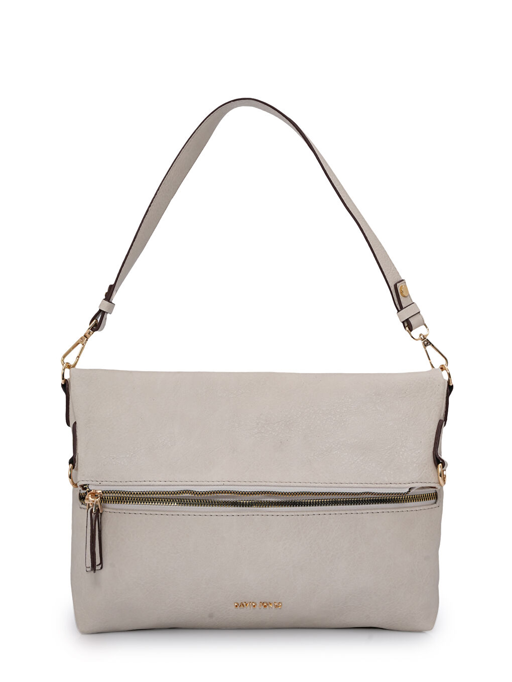 Ekru Kapaklı Fermuar Detaylı Çapraz Askılı Çanta DJ260