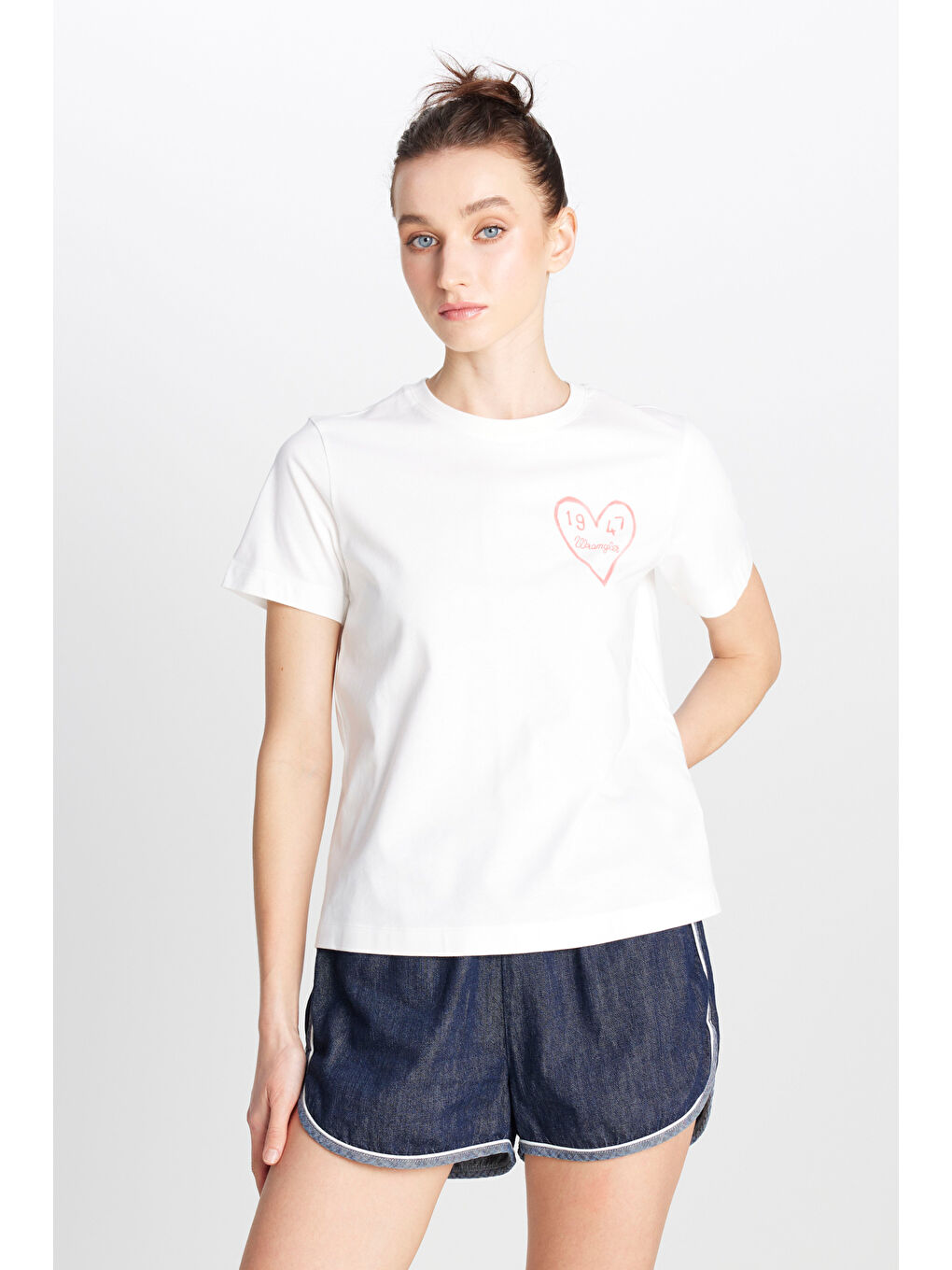 %100 Pamuk Regular Fit Normal Kesim Bisiklet Yaka Grafik Baskılı Ekru Tişört-1