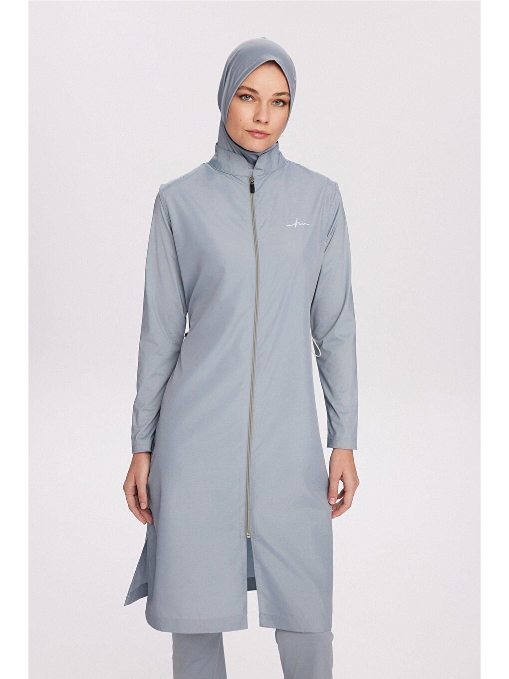 Turkuaz Açık Mavi Jileli 5 Parça Tam Tesettür Mayo Takımı 6025-2