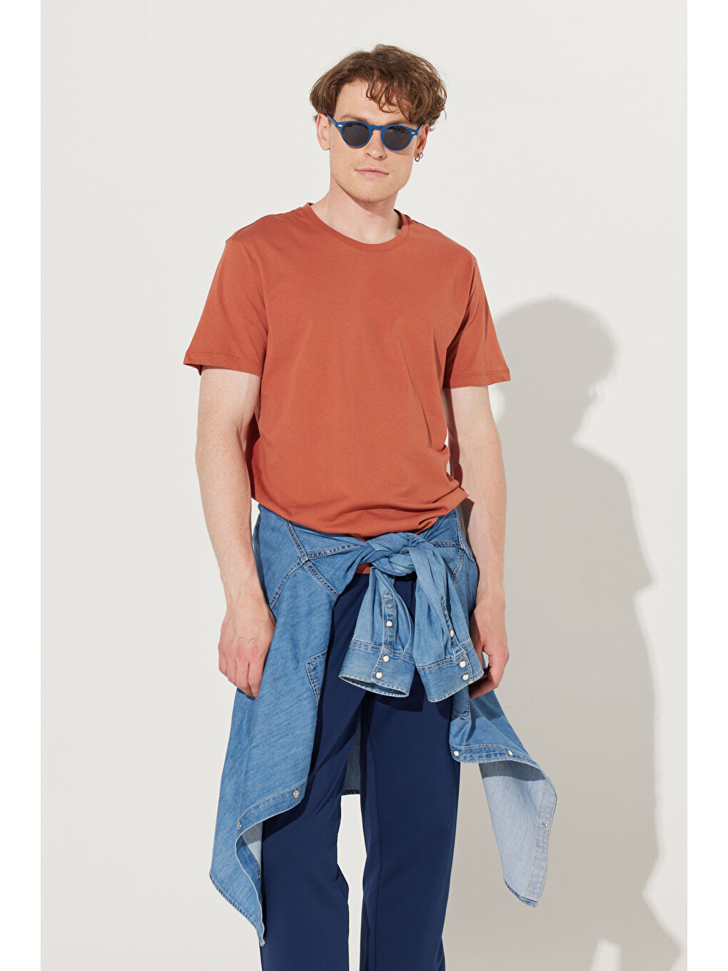 Kahverengi Erkek Açık Kahve Slim Fit Dar Kesim %100 Pamuk Bisiklet Yaka Kısa Kollu Tişört-4