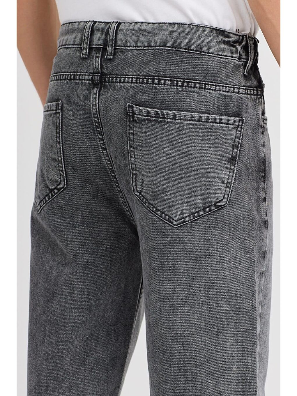 Antrasit Reax 896 Beli Lastikli İpli Baggy Bol Kesim Jean Pantolon-4