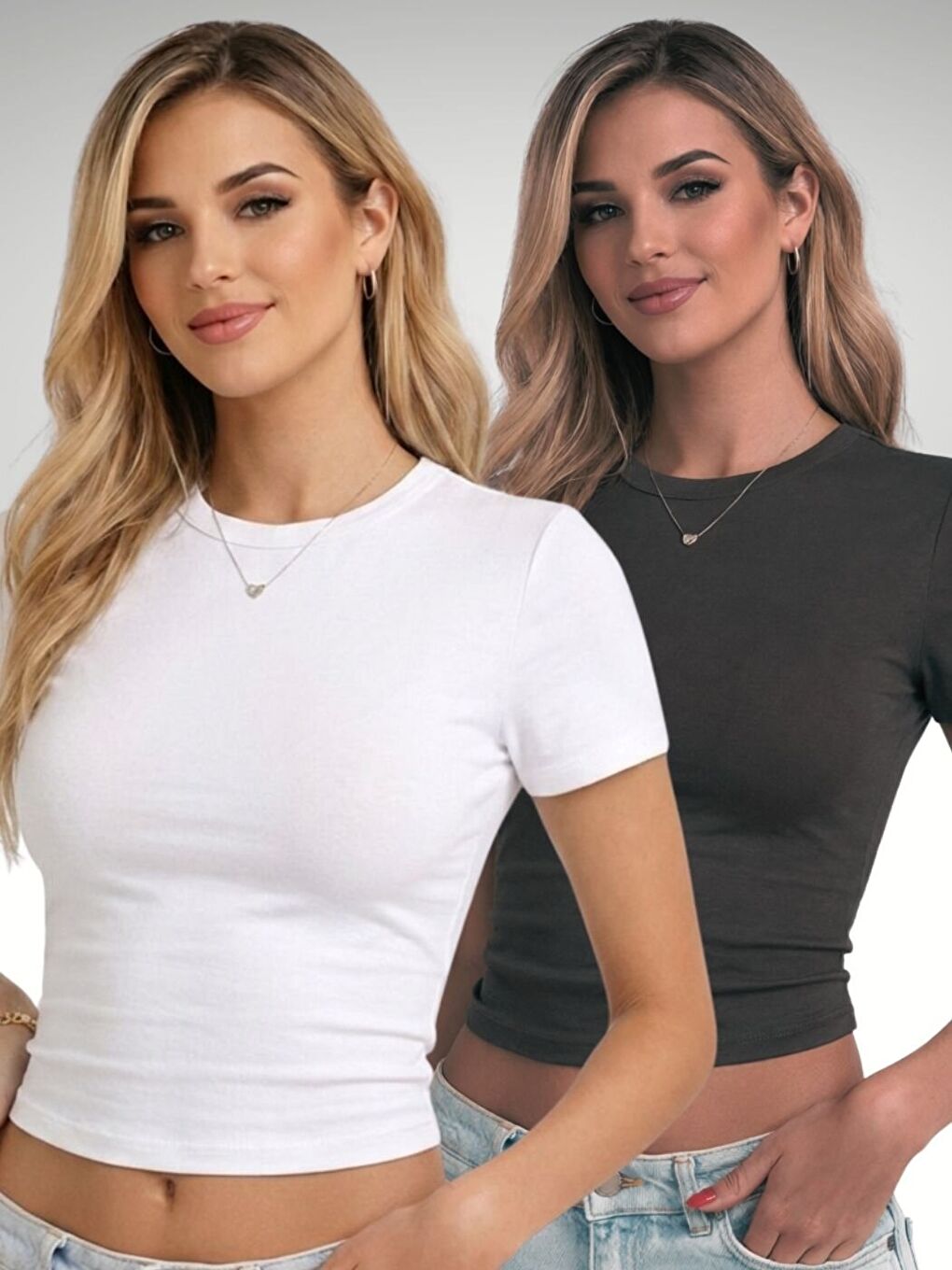 Karışık 2Li Beyaz Füme Bisiklet Yaka Basic Kısa Kollu Body