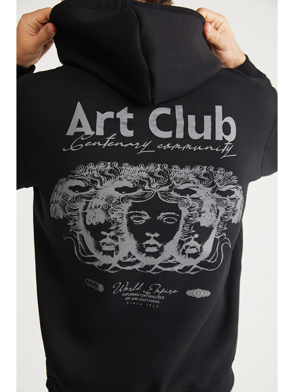 Andreas Erkek Kapüşonlu İçi Polarlı Baskı Detaylı Siyah Sweatshirt-2