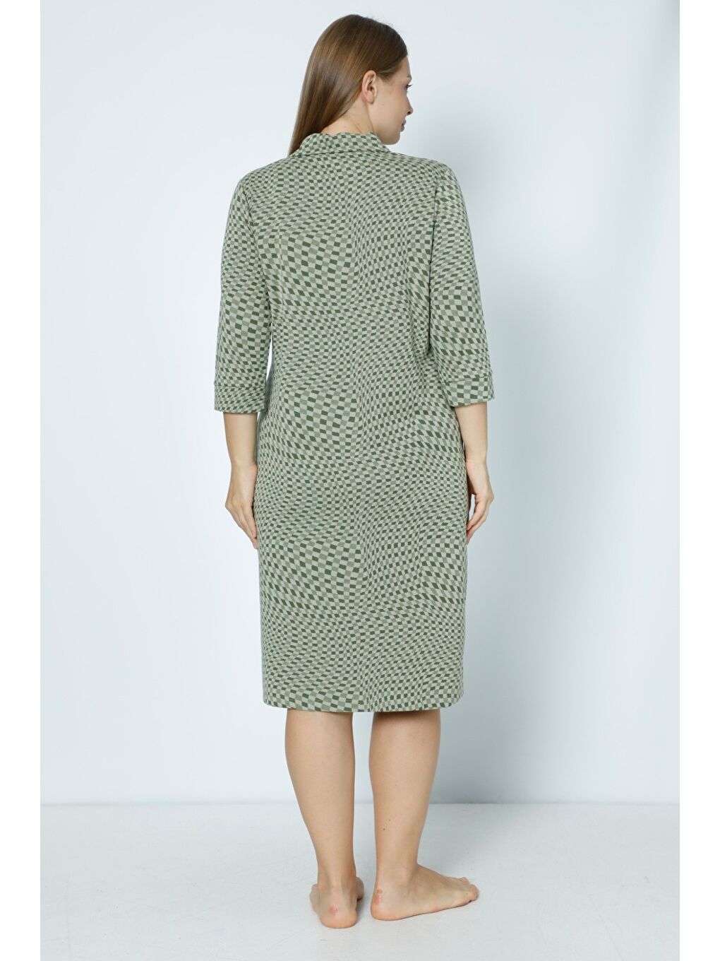 Yeşil Desenli Büyük Beden Jakarlı Büyük Beden Elbise-4