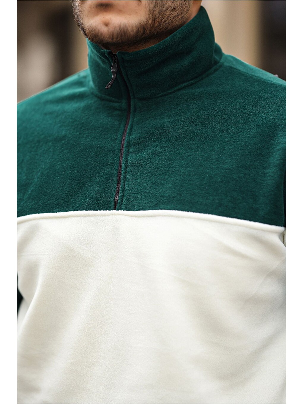 Karışık Yarım Fermuarlı Üç Renk Polar Sweatshirt-1