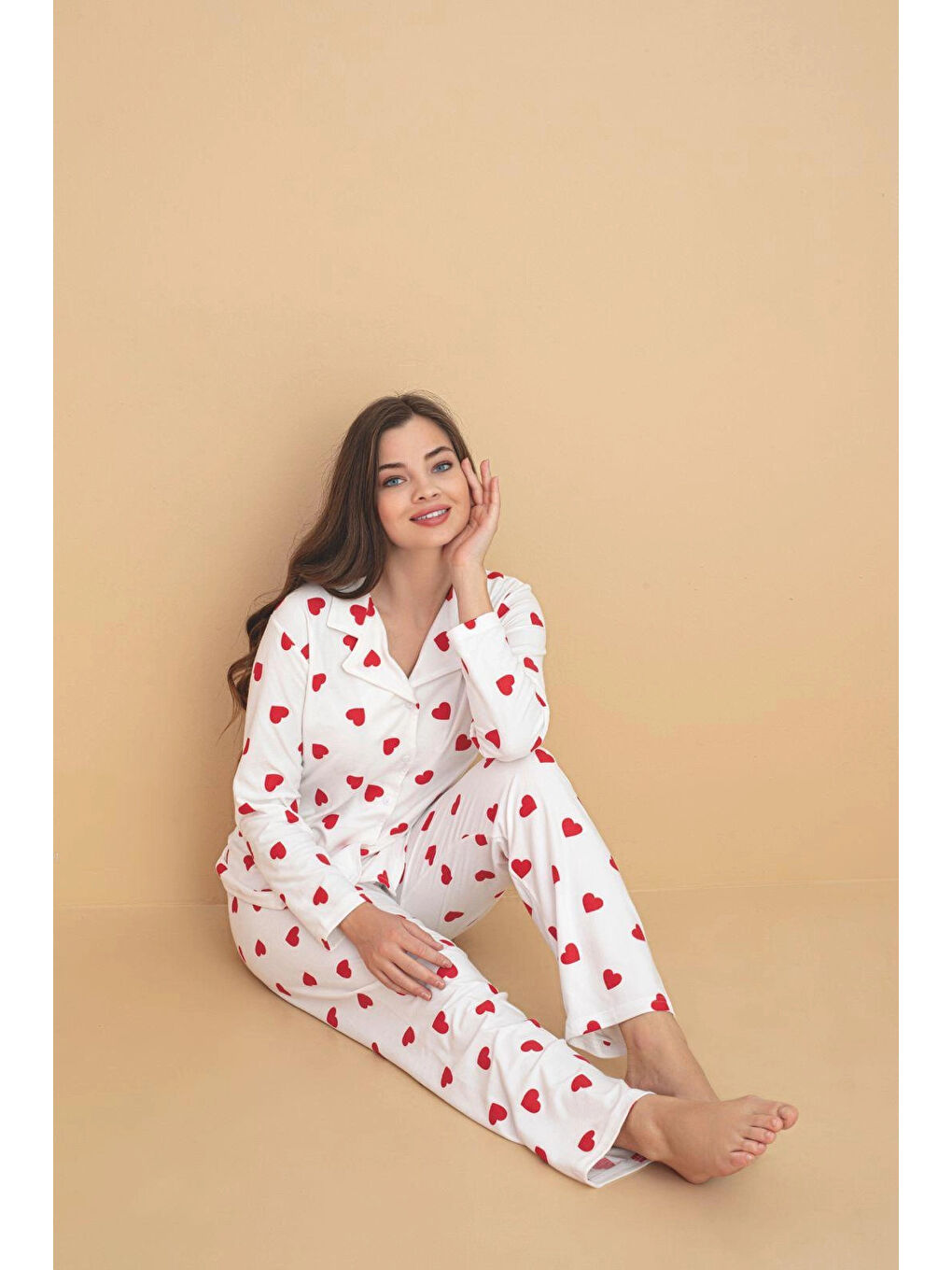 Beyaz Desenli Kadın Pijama Takımı 4000