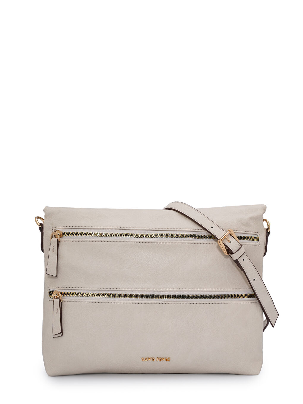 Ekru Kapaklı Fermuar Detaylı Çapraz Askılı Çanta DJ260-2