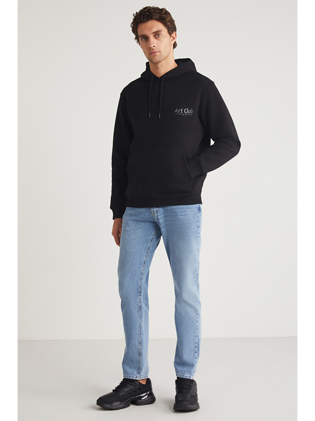 Andreas Erkek Kapüşonlu İçi Polarlı Baskı Detaylı Siyah Sweatshirt-3