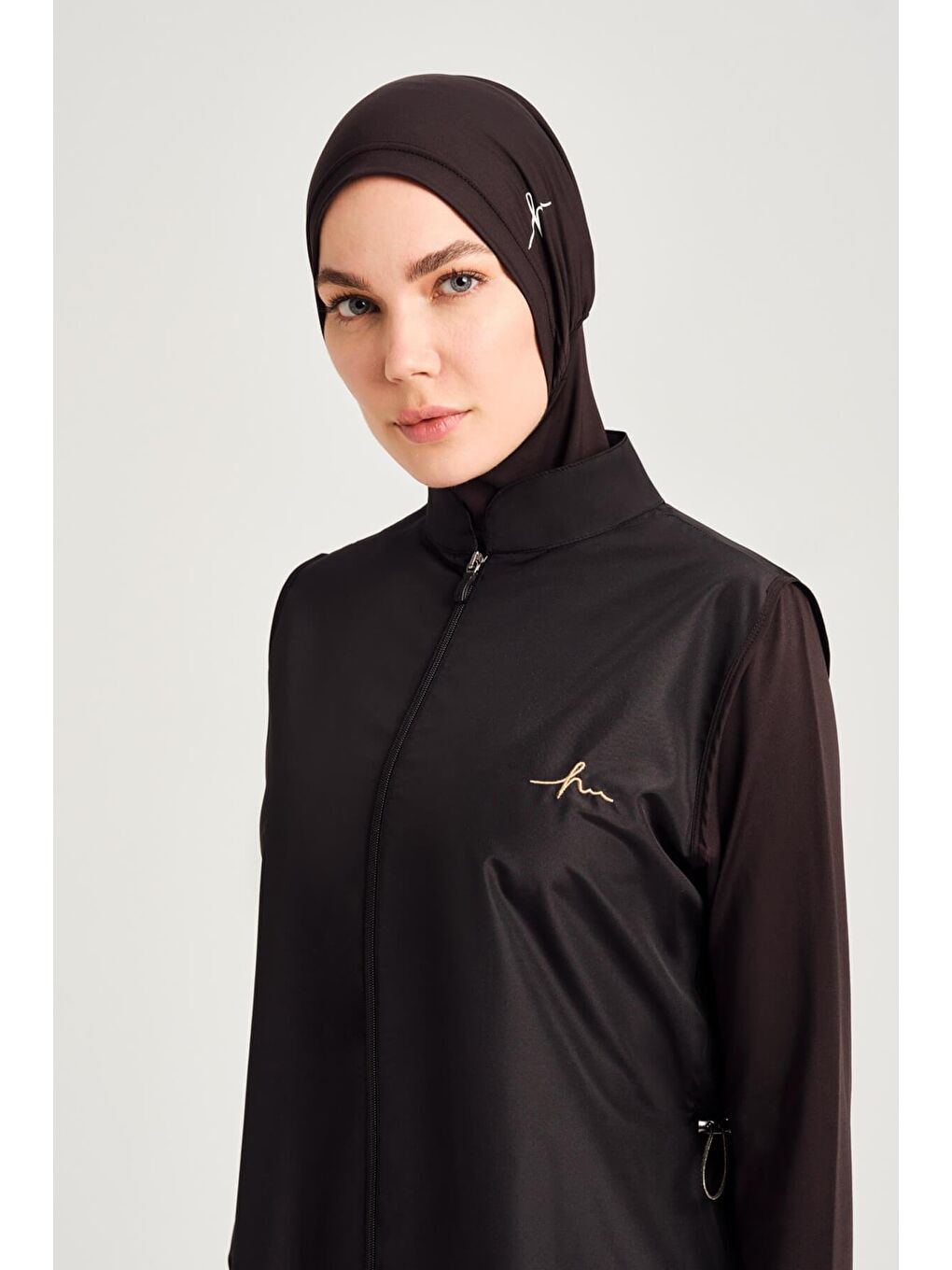 Bakır Yaprak Desen Siyah Tam Tesettür Mayo Üstü 3048-4