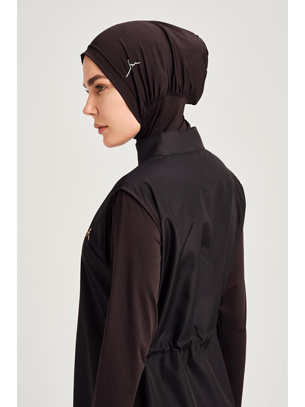 Bakır Yaprak Desen Siyah Tam Tesettür Mayo Üstü 3048-5