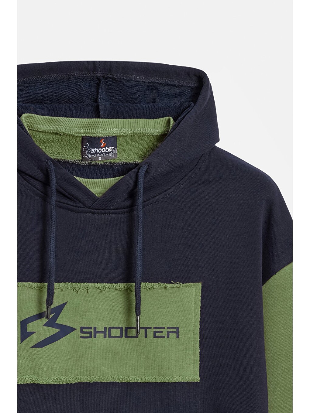 Lacivert - Haki Erkek Oversize Kapüşonlu Baskılı Kanguru Cepli Sweatshirt-1