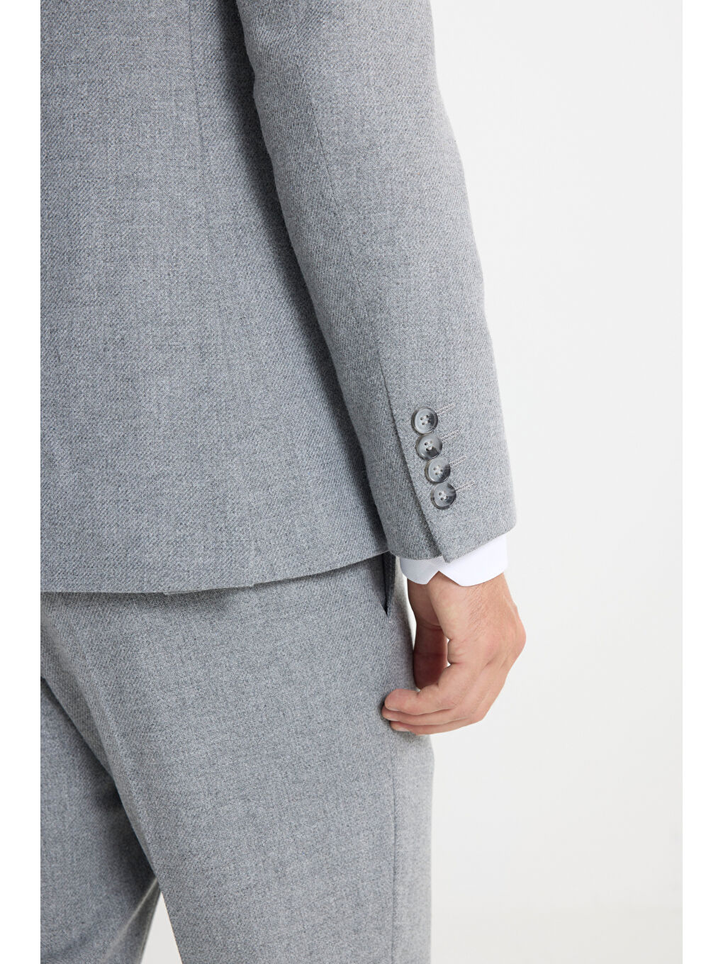 Erkek Gri Slim Fit Dar Kesim Mono Yaka Desenli Yelekli Takım Elbise-6