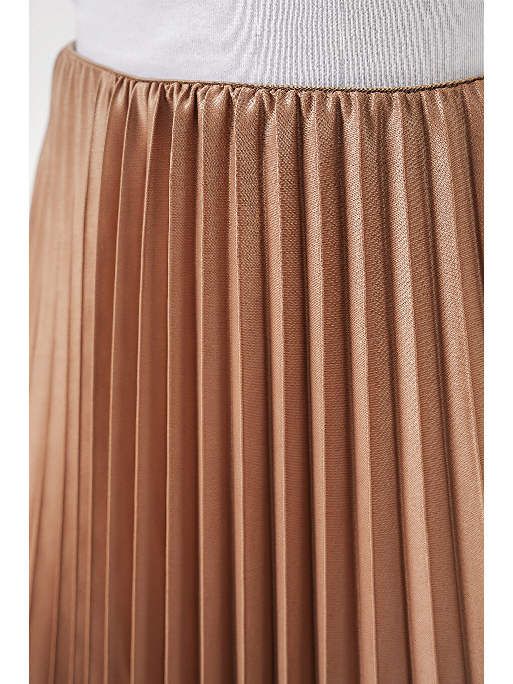 Sarı 8009 Deri Görünümlü Piliseli Etek - Camel-5