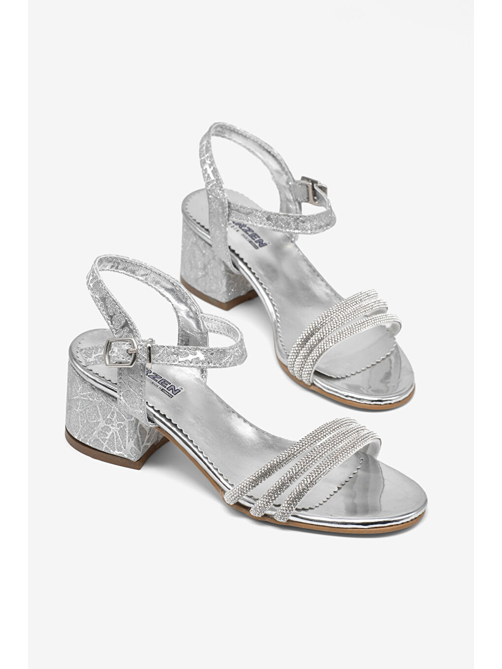 Gri Kız Çocuk Gümüş simli Çoçuk Taşlı Topuklu Ayakkabı-1