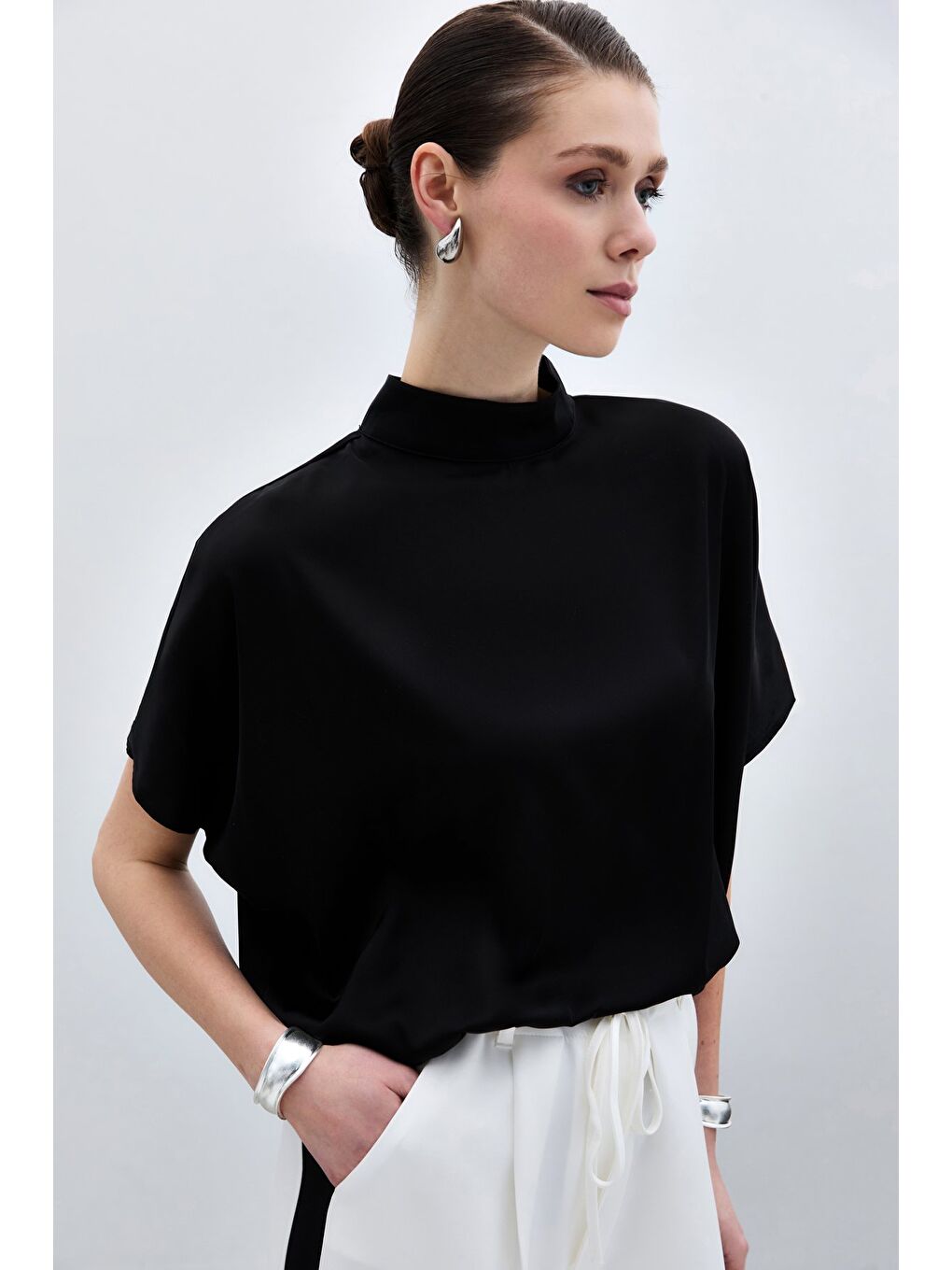 Yarasa Kol Salaş Bluz - Düz Siyah-4