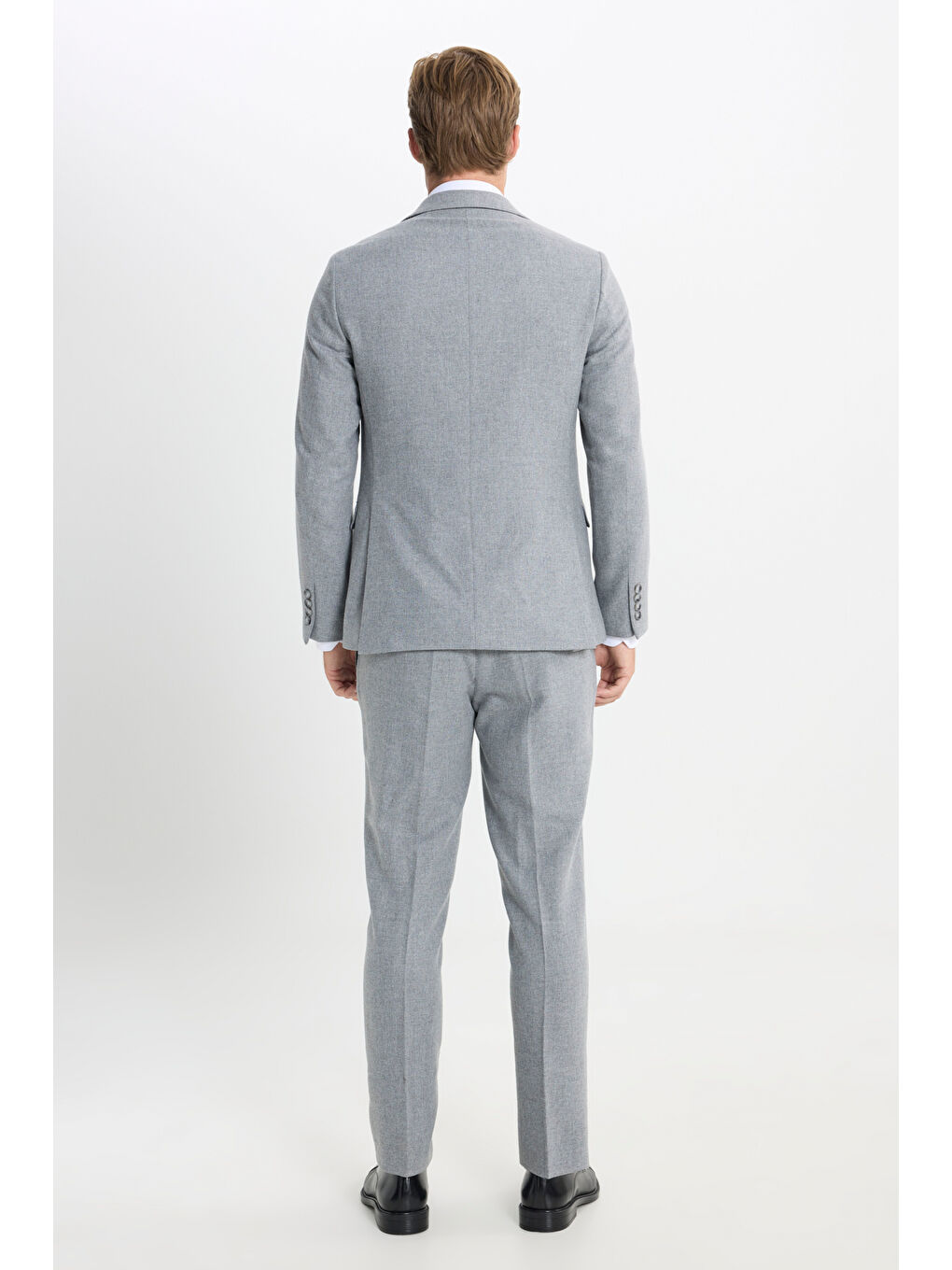 Erkek Gri Slim Fit Dar Kesim Mono Yaka Desenli Yelekli Takım Elbise-7